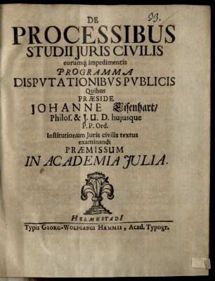 De processibus studii iuris civilis, eorumque impedimentis programma