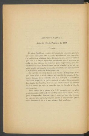 Apéndice Letra O : Acta del 12 de Febrero de 1908