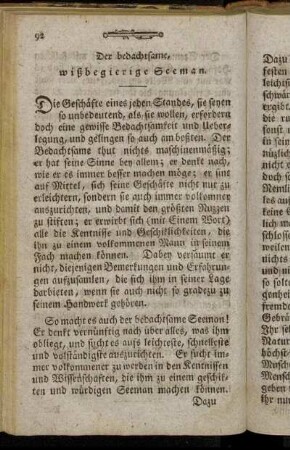 Der bedachtsame, wißbegierige Seeman.