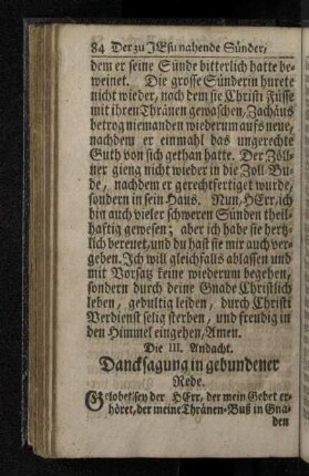 Die III. Andacht. Dancksagung in gebundener Rede.