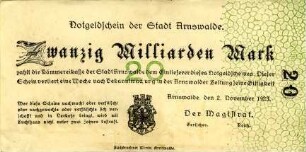 Arnswalde, Stadt: 20 Milliarden Mark 1923