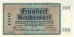 Geldschein, 100 Reichsmark, 11.10.1924