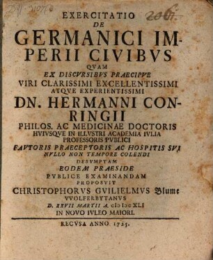 Exercitatio De Germanici Imperii Civibus