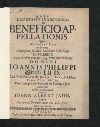 Disputatio Inauguralis De Beneficio Appellationis