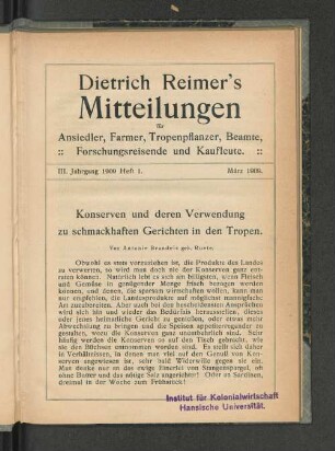 Konserven und deren Verwendung zu schmackhaften Gerichten in den Tropen.