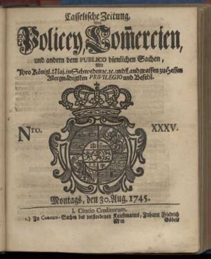 Nro. XXXV, Montags, den 30. Aug. 1745