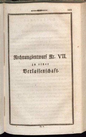 Rechnungsentwurf Nr. VII. zu einer Verlassenschaft.