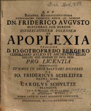 Dissertationem Solennem De Apoplexia