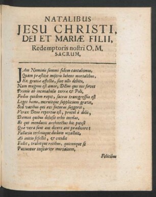 Natalibus Jesu Christi, Dei Et Mariae Filii ...