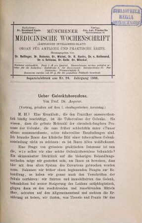 Kleine medizinische Abhandlungen : Separatabdrücke und den Münchener Medizin. Wochenschrift. 6