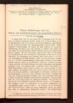 Weitere Mittheilungen über die Sinnes- und Associationscentren des menschlichen Gehirns