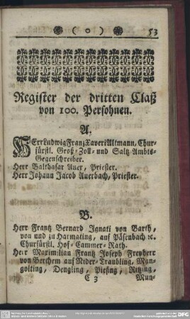 Register der dritten Claß von 100. Persohnen