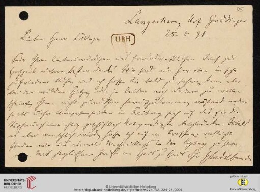 Brief von Wilhelm Windelband an Heinrich Rickert