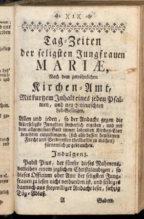 Tag-Zeiten der seligsten Jungfrauen Mariæ, Nach dem gewöhnlichen Kirchen-Amt,...