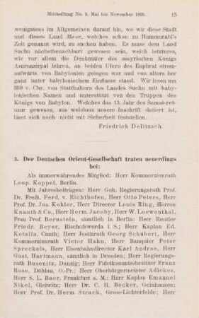 3. Der Deutschen Orient-Gesellschaft traten neuerdings bei