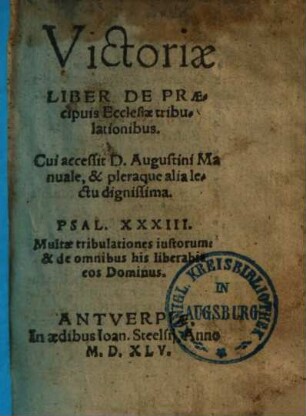 Victoriae, liber de praecipuis ecclesiae tribulationibus