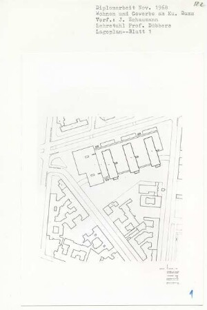Wohnen und Gewerbe am Kurfürstendamm, Berlin-Charlottenburg (Diplomarbeit bei Kurt Dübbers): Lageplan 1:500