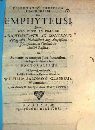 Disp. iur. inaug. de emphyteusi