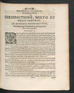 Berhardi Sutholti, Dissertatio De Iurisdictione, Mixto et Mero Imperio ...