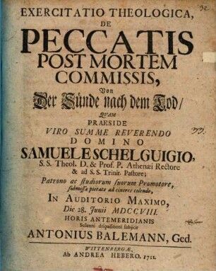 Exercitatio de peccatis post mortem commissis