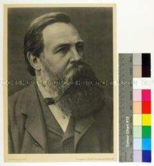 Reproduktion eines Porträts des Philosophen und Gesellschaftstheoretikers Friedrich Engels nach einer unbekannten Fotografie