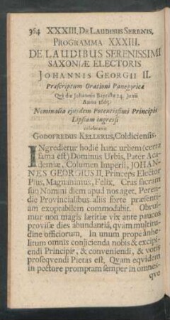 Programma XXXIII. De Laudibus Serenissimi Saxoniae Electoris