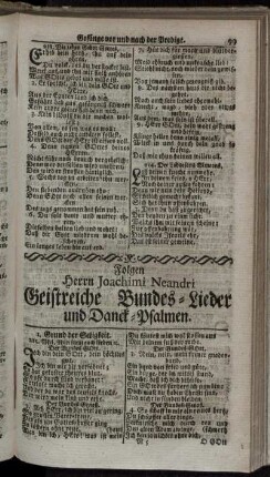Folgen Herrn Joachimi Neandri Geistreiche Bundes-Lieder und Danck-Psalmen.
