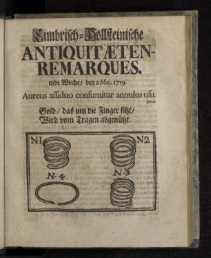Cimbrisch-Hollsteinische Antiquitæten-Remarques. 18de Woche/ den 2 Maj. 1719.