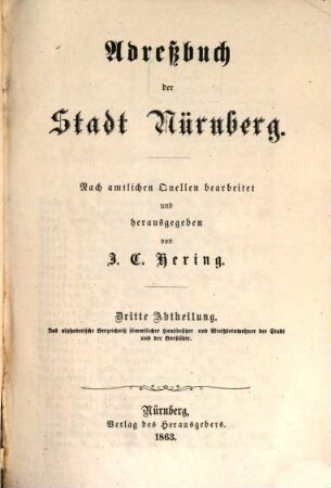Adreßbuch der Stadt Nürnberg. Dritte Abtheilung