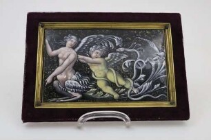 Limoges - Emailplatte mit Putto Darstellung