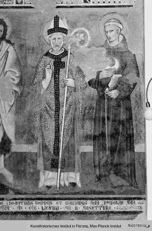 Die Heiligen Augustinus, Johannes der Täufer, ein Bischof und Heiliger Nikolaus von Tolentino