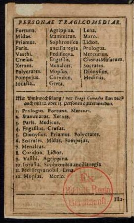 Personae Tragi-Comediae.