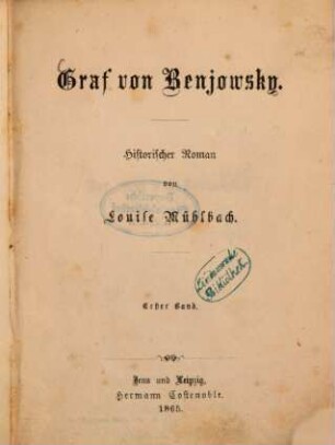 Graf von Benjowsky : historischer Roman, 1