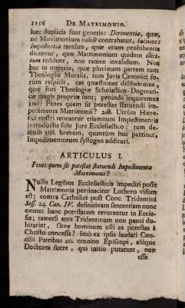 1156-1175, Articulus I. Penes quem sit potestas statuendi Impedimento Matrimonii?