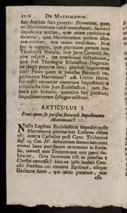 1156-1175, Articulus I. Penes quem sit potestas statuendi Impedimento Matrimonii?