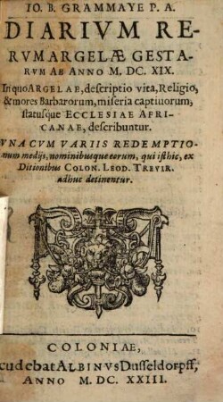 Diarium rerum Argelae gestarum ab anno 1619
