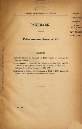 Annales du commerce extérieur. Danemark . Faits commerciaux. Faits commerciaux. 20/22. 1877/80