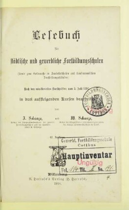 Lesebuch für städtische und gewerbliche Fortbildungsschulen : (sowie zum Gebrauche in Handelsschulen u. kaufmännischen Fortbildungsschulen)