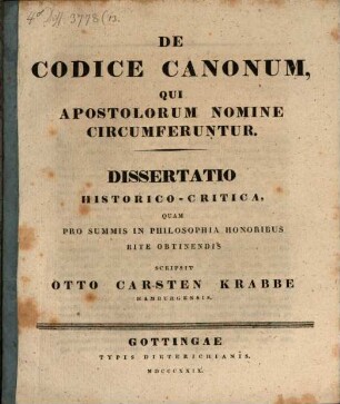De codice canonum, qui Apostolorum nomine circumferuntur : Diss. hist. crit.