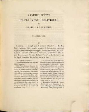 Maximes d'état et fragments politiques du Cardinal da Richelieu publiés par Gabriel Hanotaux
