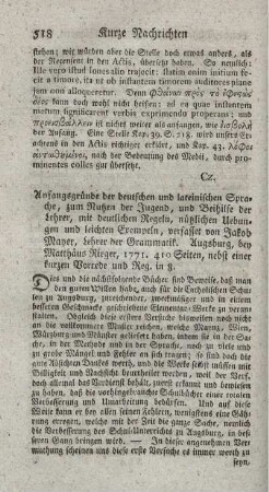 Anfangsgründe der deutschen und lateinischen Sprache, zum Nutzen der Jugend.