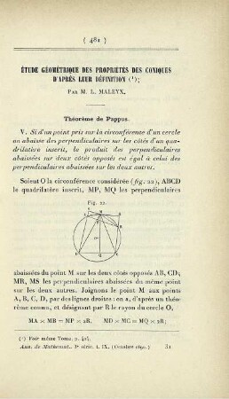 Étude géométrique des propriétés des coniques d'après leur définition. [Fortsetzung]