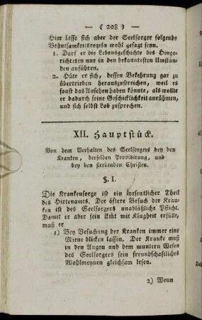 XII. Hauptstück. Von dem Verhalten des Seelsorgers bey den Kranken, derselben Providirung, und bey deb sterbenden Christen.