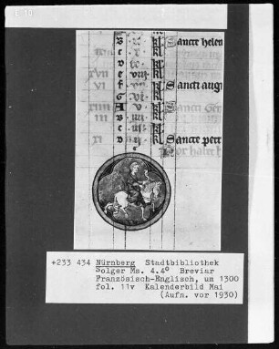 Breviar — Kalenderseite Mai mit Monatsbild, Folio 11verso