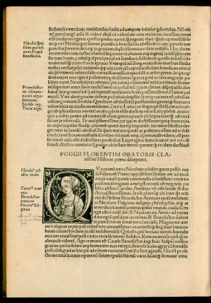 Poggii Florentini oratoris Clarissimi Historie prima disceptatio.