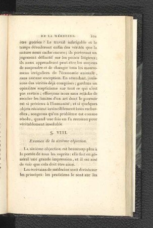 §. VIII. Examen de la sixième objection.