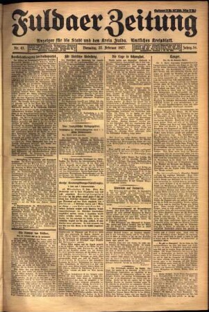 Ausgabe vom Dienstag, den 22. Februar 1927.