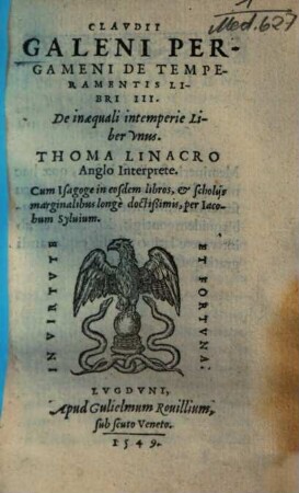 Claudii Galeni De temperamentis : libri 3