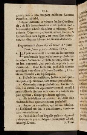 624-632, Praepositiones damnatae ab Innoc. XI. Sum. Pont.