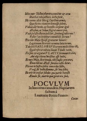 Poculum In honorem earundem Nuptiarum ...